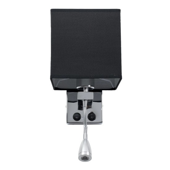 GLOBOSTAR® ELEGANT 01494 Μοντέρνο Φωτιστικό Τοίχου - Απλίκα Ξενοδοχείου Reading Light με Ντουί 1 x E27 LED 3W 270lm 36° AC 220-240V IP20 Θερμό Λευκό 2700K - CREE XPE Chip - Ασημί & Μαύρο - Μ17 x Π21 x Υ43cm - 2 Χρόνια Εγγύηση