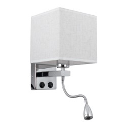 GLOBOSTAR® ELEGANT 01495 Μοντέρνο Φωτιστικό Τοίχου - Απλίκα Ξενοδοχείου Reading Light με Ντουί 1 x E27 LED 3W 360lm 36° AC 220-240V IP20 Θερμό Λευκό 2700K - Bridgelux COB Chip - Χρώμιο & Λευκό - Μ17 x Π21 x Υ43cm - 2 Χρόνια Εγγύηση