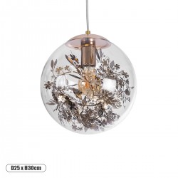 GLOBOSTAR® HARPER 01511 Μοντέρνο Κρεμαστό Φωτιστικό Οροφής με Ντουί 1 x E27 AC 220-240V IP20 - Διάφανο & Χάλκινο - Μ25 x Π25 x Υ30cm