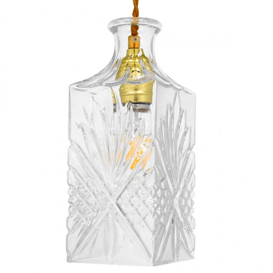 GLOBOSTAR® WHISKEY 01516 Vintage Κρεμαστό Φωτιστικό Οροφής με Ντουί 1 x E27 AC 220-240V IP20 - Διάφανο - Μ10 x Π10 x Υ24cm