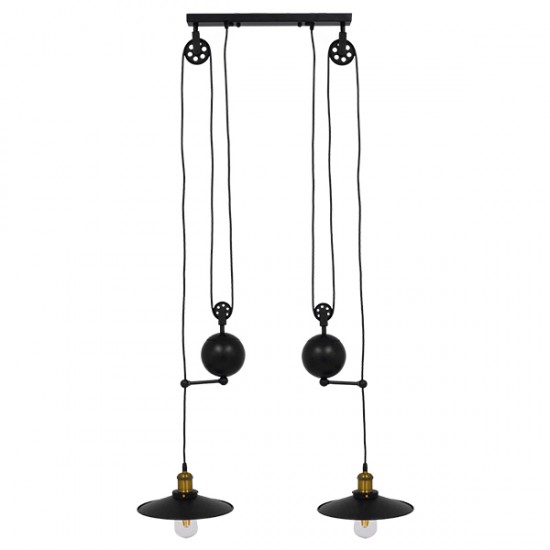 GLOBOSTAR® CARILO 01550 Vintage Κρεμαστό Φωτιστικό Οροφής με Ντουί 2 x E27 AC 220-240V IP20 - Μαύρο & Χρυσό - Μ72 x Π26 x Υ120cm