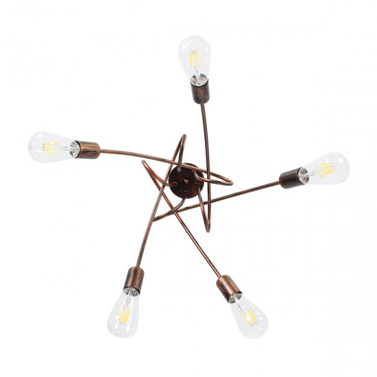 GLOBOSTAR® PAULELI 01564 Μοντέρνο Φωτιστικό Οροφής με Ντουί 5 x E27 AC 220-240V IP20 - Χάλκινο - Μ80 x Π80 x Υ40cm