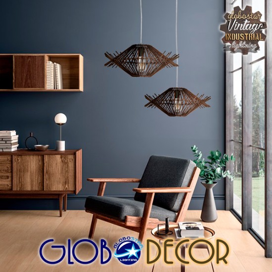 GLOBOSTAR® SASSO 01602 Boho Κρεμαστό Φωτιστικό Οροφής με Ντουί 1 x E27 AC 220-240V IP20 - Καφέ - Μ50 x Π50 x Y23cm GLOBOSTAR® SASSO 01602 Boho Κρεμαστό Φωτιστικό Οροφής με Ντουί 1 x E27 AC 220-240V IP20 - Καφέ - Μ50 x Π50 x Y23cm
