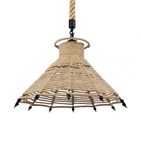 GLOBOSTAR® OZERO 01603 Boho Κρεμαστό Φωτιστικό Οροφής με Ντουί 1 x E27 AC 220-240V IP20 - Μπεζ & Μαύρο - Μ41 x Π41 x Y28cm