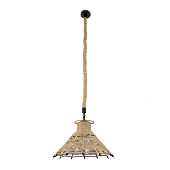 GLOBOSTAR® OZERO 01603 Boho Κρεμαστό Φωτιστικό Οροφής με Ντουί 1 x E27 AC 220-240V IP20 - Μπεζ & Μαύρο - Μ41 x Π41 x Y28cm