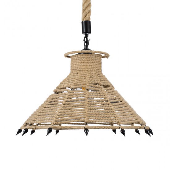 GLOBOSTAR® OZERO 01603 Boho Κρεμαστό Φωτιστικό Οροφής με Ντουί 1 x E27 AC 220-240V IP20 - Μπεζ & Μαύρο - Μ41 x Π41 x Y28cm