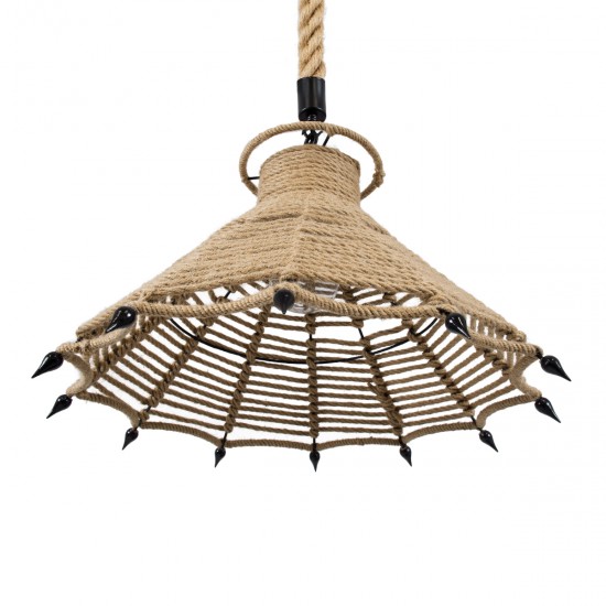 GLOBOSTAR® OZERO 01603 Boho Κρεμαστό Φωτιστικό Οροφής με Ντουί 1 x E27 AC 220-240V IP20 - Μπεζ & Μαύρο - Μ41 x Π41 x Y28cm