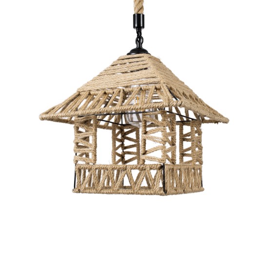 GLOBOSTAR® SPIKY 01613 Boho Κρεμαστό Φωτιστικό Οροφής με Ντουί 1 x E27 AC 220-240V IP20 - Μπεζ - Μ43 x Π43 x Y28cm