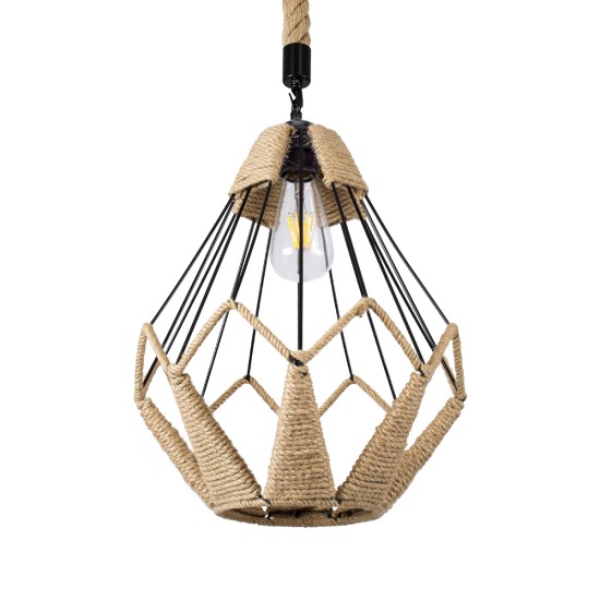 GLOBOSTAR® CONICAL 01617 Vintage Κρεμαστό Φωτιστικό Οροφής με Ντουί 1 x E27 AC 220-240V IP20 - Μαύρο & Μπεζ - Μ30 x Π30 x Υ40cm