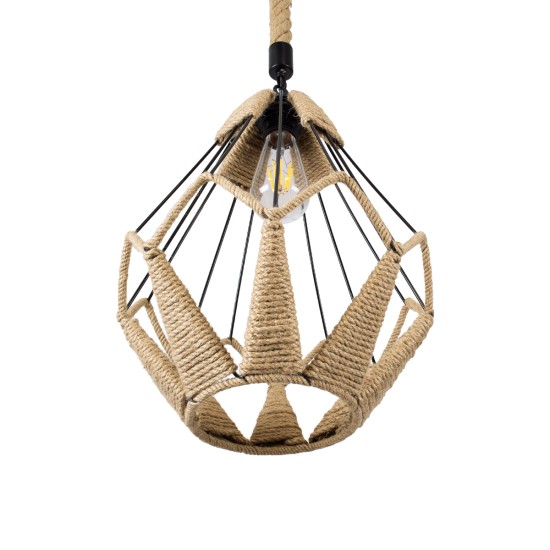 GLOBOSTAR® CONICAL 01617 Vintage Κρεμαστό Φωτιστικό Οροφής με Ντουί 1 x E27 AC 220-240V IP20 - Μαύρο & Μπεζ - Μ30 x Π30 x Υ40cm