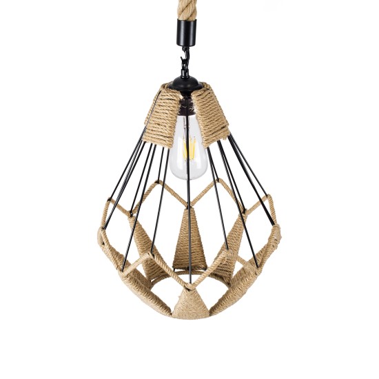 GLOBOSTAR® CONICAL 01617 Vintage Κρεμαστό Φωτιστικό Οροφής με Ντουί 1 x E27 AC 220-240V IP20 - Μαύρο & Μπεζ - Μ30 x Π30 x Υ40cm