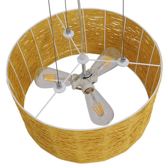 GLOBOSTAR® INCASS 01630 Vintage Κρεμαστό Φωτιστικό Οροφής με Ντουί 3 x E27 AC 220-240V IP20 - Μπεζ - Μ40 x Π40 x Υ22cm