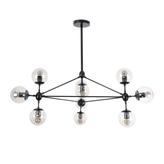 GLOBOSTAR® SENTINEL 01636 Μοντέρνο Φωτιστικό Οροφής με Ντουί 10 x E27 AC 220-240V IP20 - Μαύρο & Διάφανο - Μ105 x Π80 x Υ90cm