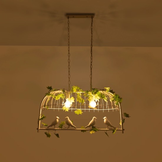 GLOBOSTAR® NEST 01644 Vintage Κρεμαστό Φωτιστικό Οροφής με Ντουί 2 x E27 AC 220-240V IP20 - Λευκό & Πράσινο - Μ73.6 x Π37.5 x Y38cm