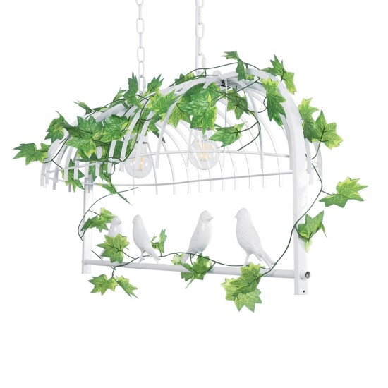 GLOBOSTAR® NEST 01644 Vintage Κρεμαστό Φωτιστικό Οροφής με Ντουί 2 x E27 AC 220-240V IP20 - Λευκό & Πράσινο - Μ73.6 x Π37.5 x Y38cm
