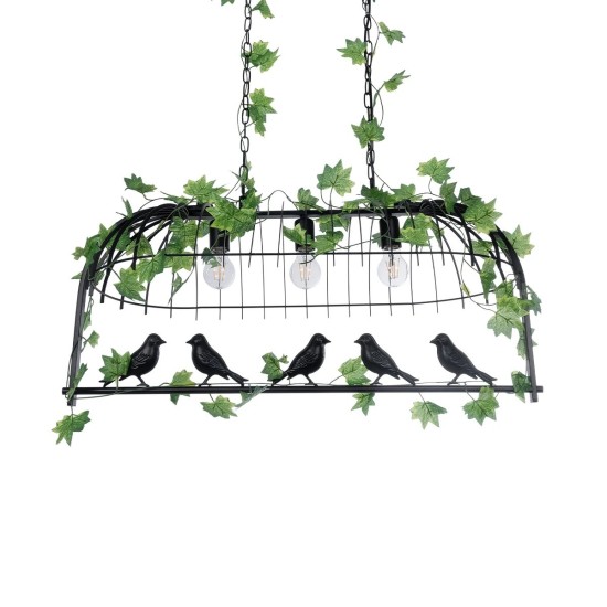 GLOBOSTAR® NEST 01646 Vintage Κρεμαστό Φωτιστικό Οροφής με Ντουί 3 x E27 AC 220-240V IP20 - Μαύρο & Πράσινο - Μ86 x Π38 x Y37cm