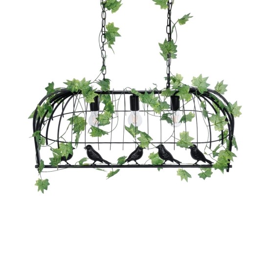 GLOBOSTAR® NEST 01646 Vintage Κρεμαστό Φωτιστικό Οροφής με Ντουί 3 x E27 AC 220-240V IP20 - Μαύρο & Πράσινο - Μ86 x Π38 x Y37cm