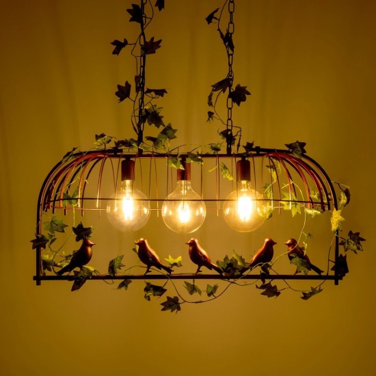 GLOBOSTAR® NEST 01648 Vintage Κρεμαστό Φωτιστικό Οροφής με Ντουί 3 x E27 AC 220-240V IP20 - Χάλκινο & Πράσινο - Μ86 x Π37 x Y40cm