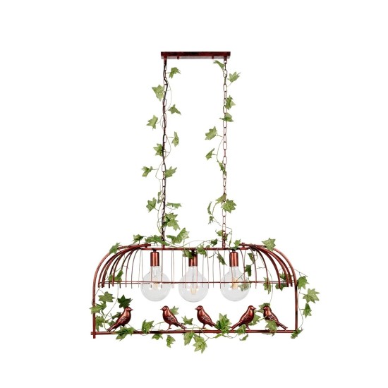 GLOBOSTAR® NEST 01648 Vintage Κρεμαστό Φωτιστικό Οροφής με Ντουί 3 x E27 AC 220-240V IP20 - Χάλκινο & Πράσινο - Μ86 x Π37 x Y40cm