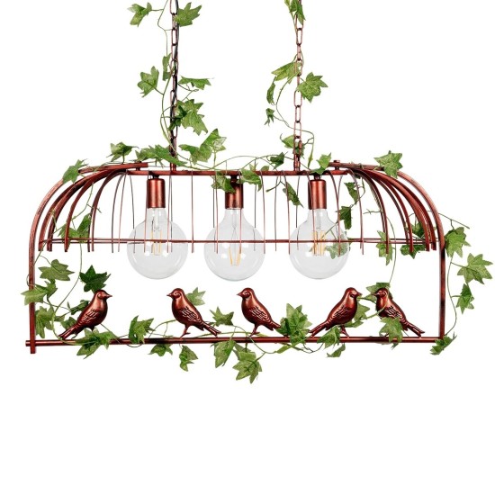 GLOBOSTAR® NEST 01648 Vintage Κρεμαστό Φωτιστικό Οροφής με Ντουί 3 x E27 AC 220-240V IP20 - Χάλκινο & Πράσινο - Μ86 x Π37 x Y40cm