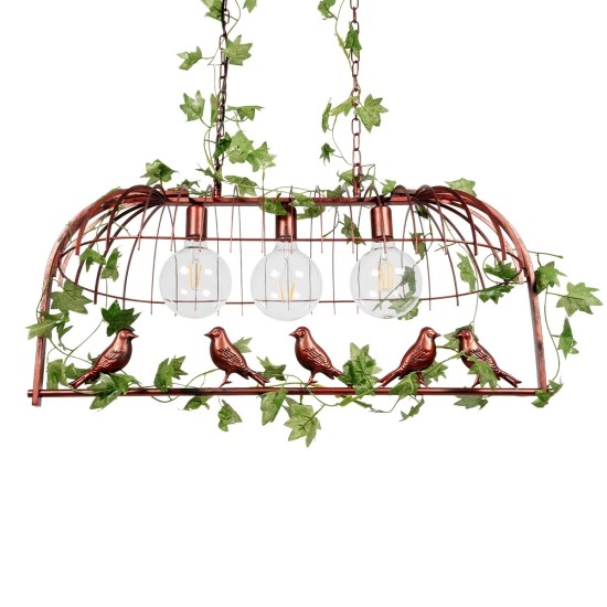 GLOBOSTAR® NEST 01648 Vintage Κρεμαστό Φωτιστικό Οροφής με Ντουί 3 x E27 AC 220-240V IP20 - Χάλκινο & Πράσινο - Μ86 x Π37 x Y40cm