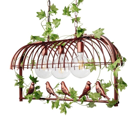 GLOBOSTAR® NEST 01648 Vintage Κρεμαστό Φωτιστικό Οροφής με Ντουί 3 x E27 AC 220-240V IP20 - Χάλκινο & Πράσινο - Μ86 x Π37 x Y40cm