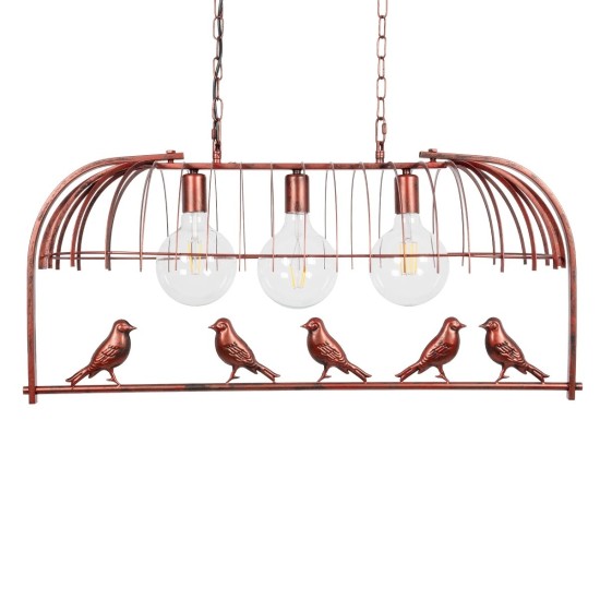 GLOBOSTAR® NEST 01648 Vintage Κρεμαστό Φωτιστικό Οροφής με Ντουί 3 x E27 AC 220-240V IP20 - Χάλκινο & Πράσινο - Μ86 x Π37 x Y40cm