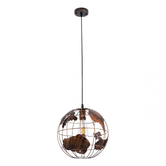GLOBOSTAR® EARTH 01662 Vintage Κρεμαστό Φωτιστικό Οροφής με Ντουί 1 x E27 AC 220-240V IP20 - Χάλκινο - Μ30 x Π30 x Y30cm