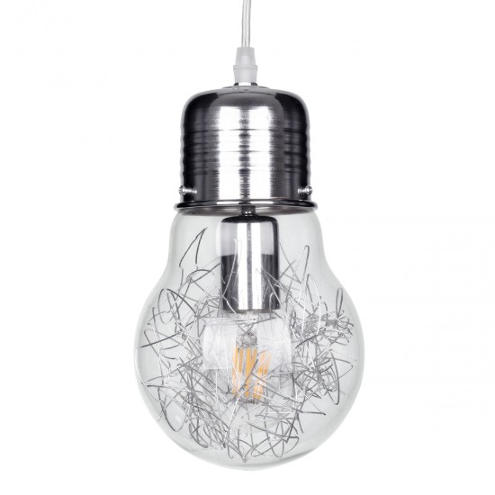 GLOBOSTAR® LAMP 01676 Μοντέρνο Κρεμαστό Φωτιστικό Οροφής με Ντουί 1 x E27 AC 220-240V IP20 - Ασημί & Διάφανο - Μ15 x Π15 x Υ27cm GLOBOSTAR® LAMP 01676 Μοντέρνο Κρεμαστό Φωτιστικό Οροφής με Ντουί 1 x E27 AC 220-240V IP20 - Ασημί & Διάφανο - Μ15 x Π15 x Υ27cm