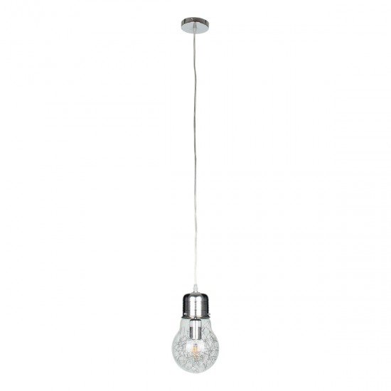 GLOBOSTAR® LAMP 01676 Μοντέρνο Κρεμαστό Φωτιστικό Οροφής με Ντουί 1 x E27 AC 220-240V IP20 - Ασημί & Διάφανο - Μ15 x Π15 x Υ27cm GLOBOSTAR® LAMP 01676 Μοντέρνο Κρεμαστό Φωτιστικό Οροφής με Ντουί 1 x E27 AC 220-240V IP20 - Ασημί & Διάφανο - Μ15 x Π15 x Υ27cm
