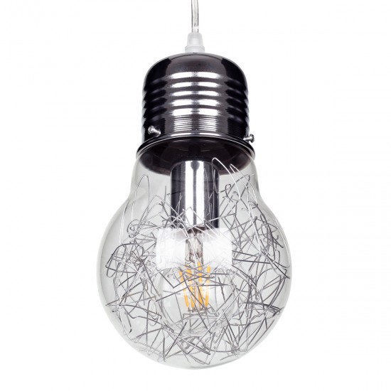 GLOBOSTAR® LAMP 01676 Μοντέρνο Κρεμαστό Φωτιστικό Οροφής με Ντουί 1 x E27 AC 220-240V IP20 - Ασημί & Διάφανο - Μ15 x Π15 x Υ27cm GLOBOSTAR® LAMP 01676 Μοντέρνο Κρεμαστό Φωτιστικό Οροφής με Ντουί 1 x E27 AC 220-240V IP20 - Ασημί & Διάφανο - Μ15 x Π15 x Υ27cm
