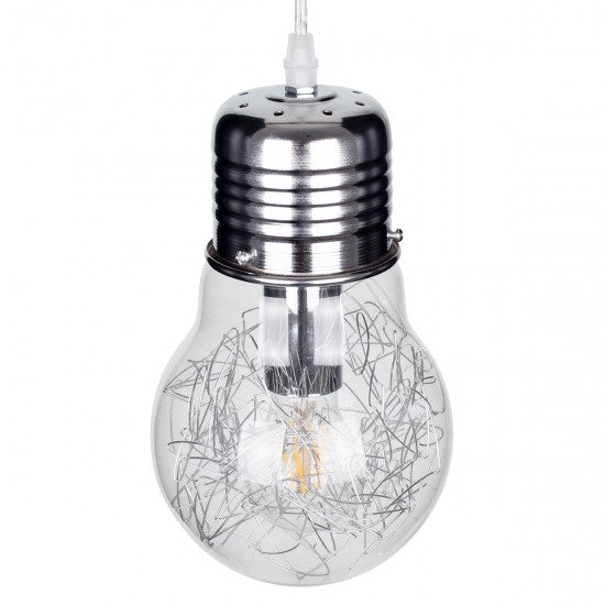GLOBOSTAR® LAMP 01676 Μοντέρνο Κρεμαστό Φωτιστικό Οροφής με Ντουί 1 x E27 AC 220-240V IP20 - Ασημί & Διάφανο - Μ15 x Π15 x Υ27cm GLOBOSTAR® LAMP 01676 Μοντέρνο Κρεμαστό Φωτιστικό Οροφής με Ντουί 1 x E27 AC 220-240V IP20 - Ασημί & Διάφανο - Μ15 x Π15 x Υ27cm
