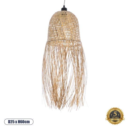 GLOBOSTAR® MANILA 01713 Boho Κρεμαστό Φωτιστικό Οροφής με Ντουί 1 x E27 AC 220-240V IP20 - Μπεζ - Μ25 x Π25 x Υ60cm