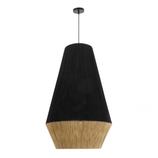 GLOBOSTAR® SALERNO 02080 Boho Κρεμαστό Φωτιστικό Οροφής με Ντουί 1 x E27 AC 220-240V IP20 - Μαύρο & Μπεζ - Μ50 x Π50 x Υ80cm