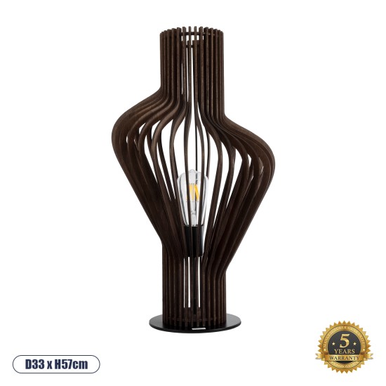 GLOBOSTAR® MIHIRO 02177 Boho Επιτραπέζιο Φωτιστικό Πορτατίφ με Ντουί 1 x E27 AC 220-240V IP20 - Καφέ & Μαύρο - Μ33 x Π33 x Υ57cm