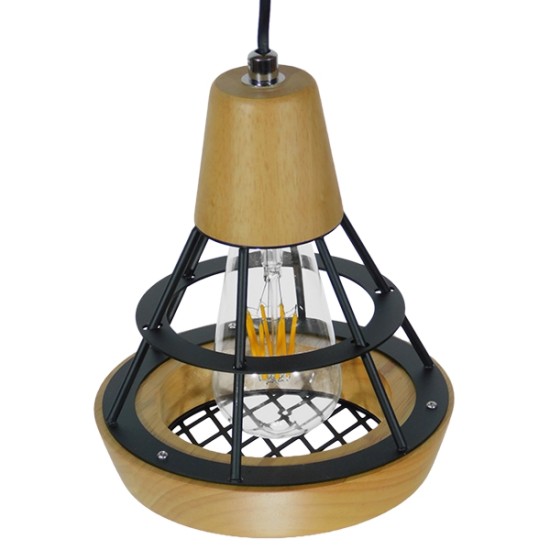 GLOBOSTAR® AKRON 10001133 Μοντέρνο Κρεμαστό Φωτιστικό Οροφής με Ντουί 1 x E27 AC 220-240V IP20 - Μπεζ & Μαύρο - Μ19 x Π19 x Υ22cm