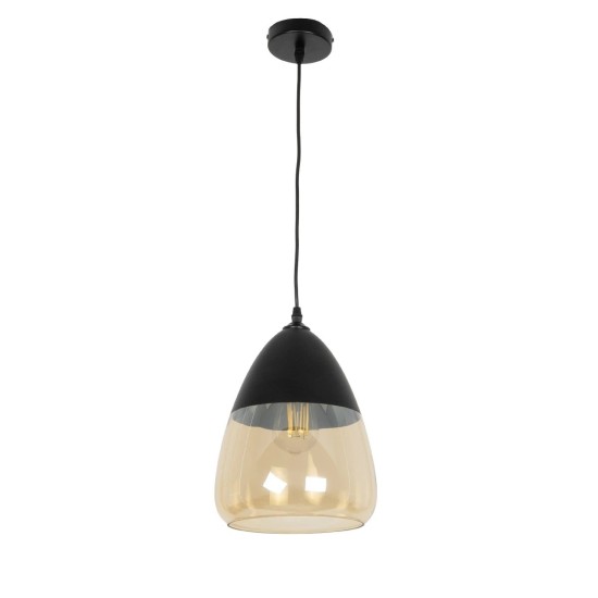 GLOBOSTAR® OLIVER 10001231 Vintage Κρεμαστό Φωτιστικό Οροφής με Ντουί 1 x E27 AC 220-240V IP20 - Μαύρο & Μελί - Μ22 x Π22 x Υ30cm