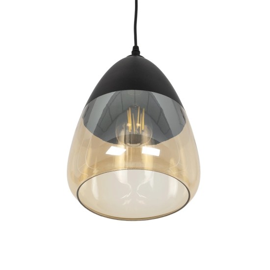 GLOBOSTAR® OLIVER 10001231 Vintage Κρεμαστό Φωτιστικό Οροφής με Ντουί 1 x E27 AC 220-240V IP20 - Μαύρο & Μελί - Μ22 x Π22 x Υ30cm