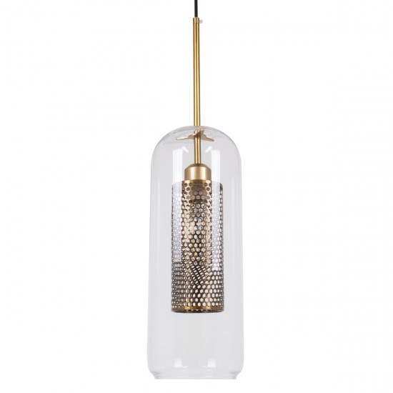 GLOBOSTAR® AVERY 00741 Μοντέρνο Κρεμαστό Φωτιστικό Οροφής με Ντουί 1 x E27 AC 220-240V IP20 - Διάφανο & Χρυσό - Μ15 x Π15 x Υ60cm