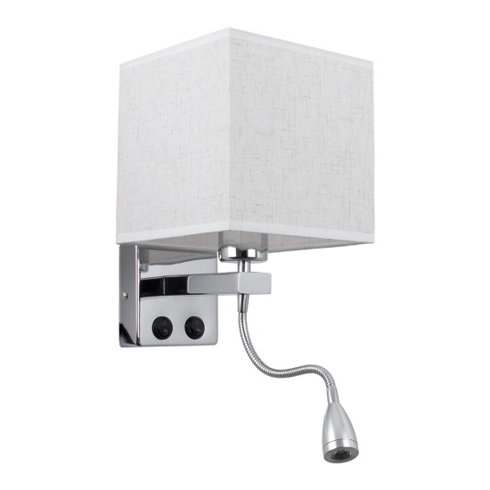 GLOBOSTAR® ELEGANT 01495 Μοντέρνο Φωτιστικό Τοίχου - Απλίκα Ξενοδοχείου Reading Light με Ντουί 1 x E27 LED 3W 360lm 36° AC 220-240V IP20 Θερμό Λευκό 2700K - Bridgelux COB Chip - Χρώμιο & Λευκό - Μ17 x Π21 x Υ43cm - 2 Χρόνια Εγγύηση GLOBOSTAR® ELEGANT 01495 Μοντέρνο Φωτιστικό Τοίχου - Απλίκα Ξενοδοχείου Reading Light με Ντουί 1 x E27 LED 3W 360lm 36° AC 220-240V IP20 Θερμό Λευκό 2700K - Bridgelux COB Chip - Χρώμιο & Λευκό - Μ17 x Π21 x Υ43cm - 2 Χρόνια Εγγύηση