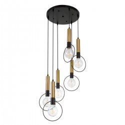 GLOBOSTAR® OLVERO 00774 Μοντέρνο Κρεμαστό Φωτιστικό Οροφής με Ντουί 6 x E27 AC 220-240V IP20 - Μαύρο & Χρυσό - Μ55 x Π55 x Y130cm