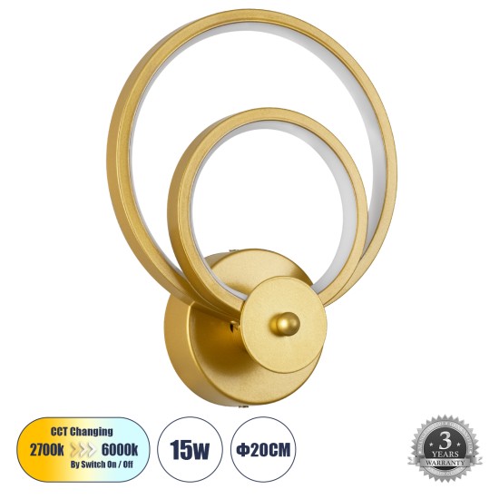 GLOBOSTAR® FREDDIE 61078 Μοντέρνο Φωτιστικό Τοίχου - Απλίκα LED 15W 1080lm 300° AC 220-240V IP20 Ρυθμιζόμενο Λευκό CCT με On/Off 2700K/4500K/6000K - Lumileds SMD Chip - Χρυσό Βούρτσας - Μ20 x Π7.5 x Υ25cm - 3 Χρόνια Εγγύηση GLOBOSTAR® FREDDIE 61078 Μοντέρνο Φωτιστικό Τοίχου - Απλίκα LED 15W 1080lm 300° AC 220-240V IP20 Ρυθμιζόμενο Λευκό CCT με On/Off 2700K/4500K/6000K - Lumileds SMD Chip - Χρυσό Βούρτσας - Μ20 x Π7.5 x Υ25cm - 3 Χρόνια Εγγύηση