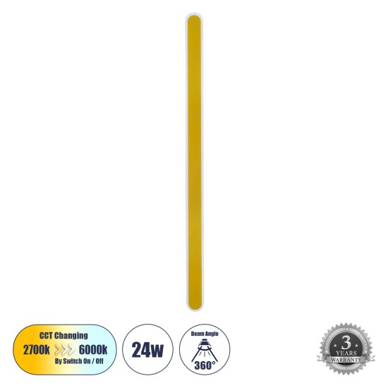 GLOBOSTAR® HOUSTON 61350 Μοντέρνο Φωτιστικό Τοίχου - Απλίκα LED 24W 2880lm 360° AC 220-240V IP20 Ρυθμιζόμενο Λευκό CCT με On/Off 2700K/4500K/6000K - Lumileds SMD Chip - Χρυσό Βούρτσας - Μ6 x Π3 x Υ100cm - 3 Χρόνια Εγγύηση