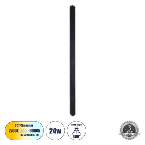 GLOBOSTAR® HOUSTON 61349 Μοντέρνο Φωτιστικό Τοίχου - Απλίκα LED 24W 2880lm 360° AC 220-240V IP20 Ρυθμιζόμενο Λευκό CCT με On/Off 2700K/4500K/6000K - Lumileds SMD Chip - Μαύρο Ματ - Μ6 x Π3 x Υ100cm - 3 Χρόνια Εγγύηση GLOBOSTAR® HOUSTON 61349 Μοντέρνο Φωτιστικό Τοίχου - Απλίκα LED 24W 2880lm 360° AC 220-240V IP20 Ρυθμιζόμενο Λευκό CCT με On/Off 2700K/4500K/6000K - Lumileds SMD Chip - Μαύρο Ματ - Μ6 x Π3 x Υ100cm - 3 Χρόνια Εγγύηση