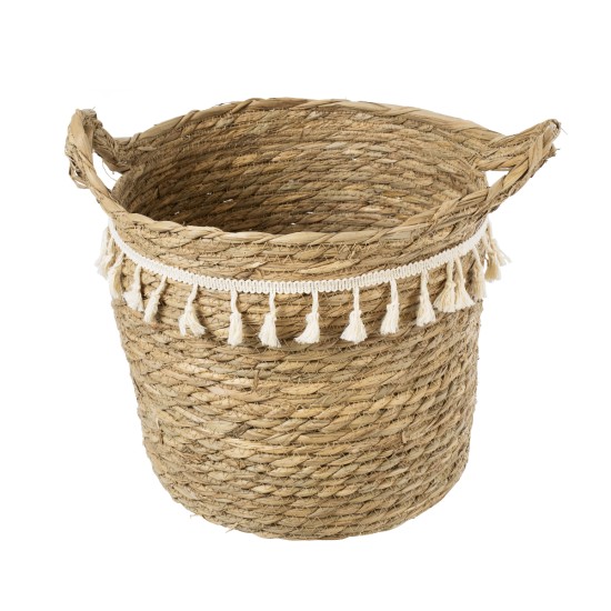 GloboStar® Artificial Garden SANTORINI 20286 Διακοσμητικό Πλεκτό Καλάθι - Κασπώ Γλάστρα - Flower Pot Μπεζ με Μακραμέ Φ31cm x Υ29cm GloboStar® Artificial Garden SANTORINI 20286 Διακοσμητικό Πλεκτό Καλάθι - Κασπώ Γλάστρα - Flower Pot Μπεζ με Μακραμέ Φ31cm x Υ29cm