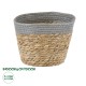 GloboStar® Artificial Garden ANTIPAROS 20288 Διακοσμητικό Πλεκτό Καλάθι - Κασπώ Γλάστρα - Flower Pot Μπεζ με Γκρι Φ18cm x Υ15cm