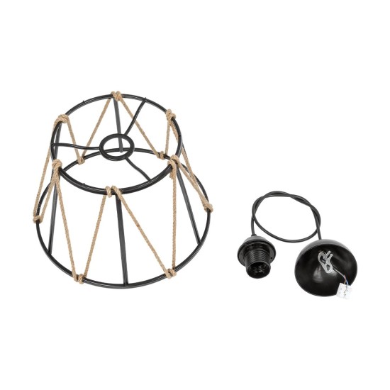 GLOBOSTAR® JUTE 203-0090 Μοντέρνο Κρεμαστό Φωτιστικό Οροφής με Ντουί 1 x E27 AC 220-240V IP20 - Μαύρο & Μπεζ - Μ30 x Π30 x Υ23cm