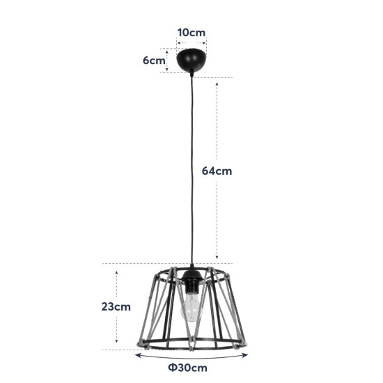 GLOBOSTAR® JUTE 203-0090 Μοντέρνο Κρεμαστό Φωτιστικό Οροφής με Ντουί 1 x E27 AC 220-240V IP20 - Μαύρο & Μπεζ - Μ30 x Π30 x Υ23cm