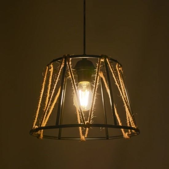 GLOBOSTAR® JUTE 203-0090 Μοντέρνο Κρεμαστό Φωτιστικό Οροφής με Ντουί 1 x E27 AC 220-240V IP20 - Μαύρο & Μπεζ - Μ30 x Π30 x Υ23cm