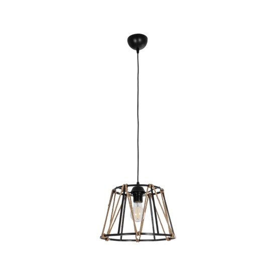 GLOBOSTAR® JUTE 203-0090 Μοντέρνο Κρεμαστό Φωτιστικό Οροφής με Ντουί 1 x E27 AC 220-240V IP20 - Μαύρο & Μπεζ - Μ30 x Π30 x Υ23cm